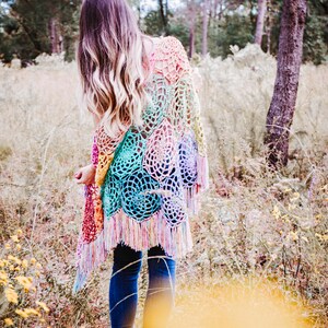 Stash Buster Crochet Motif Butterfly Shawl Instant Download PATTERN, Crochet Shawl with Video Instruction, Hexagon Motif Join as You Go image 10