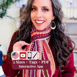 CROCHET PATTERN + VIDEO Wheat Stitch™ Crochet Scarf Pattern + Video Tutorial, Includes Printable Tags + Sizing Chart + Use Any Yarn Guide.