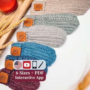 CROCHET PATTERN + VIDEO + App, Autumn Wheat Mittens, 6 Sizes Newborn to Adult, Beginner Friendly Flat Crochet Gloves, Instant Download