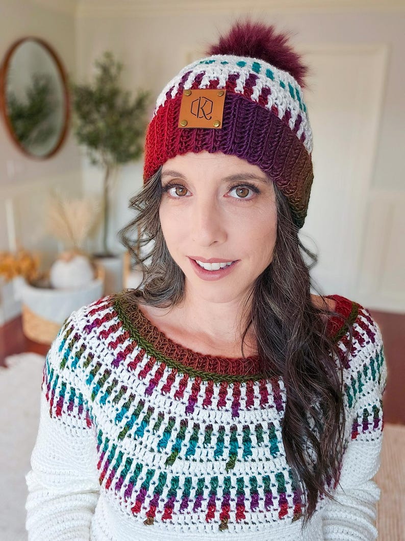 Mosaic Ridge Crochet Hat Pattern, Instant PDF Download Colorwork Beanie