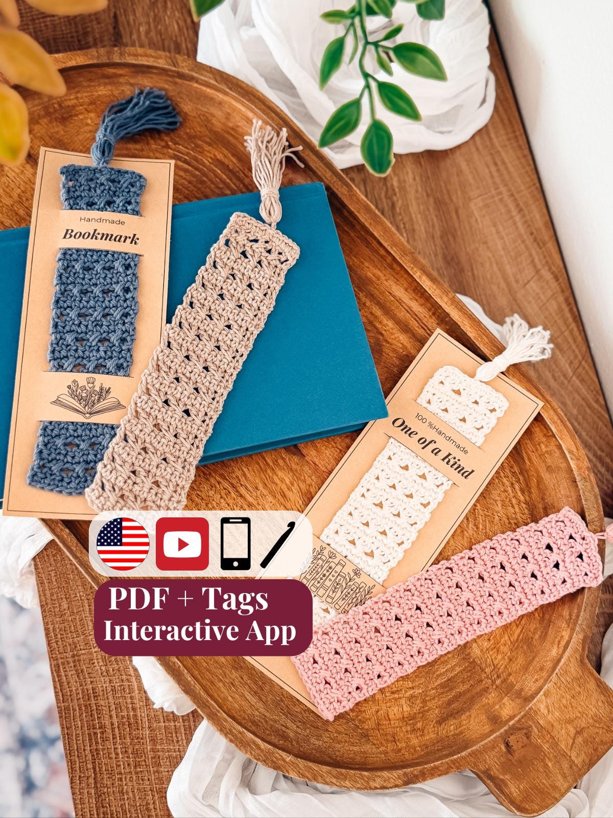 CROCHET PATTERN + VIDEO + App, Reed Crossover Stitch Bookmark