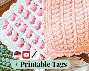 CROCHET PATTERN + VIDEO Wheat Stitch™ Scalloped Hotpad, Easy Cotton Trivet Pdf + Video, Handmade Kitchen Decor Gift, Printable Tags, Gifting