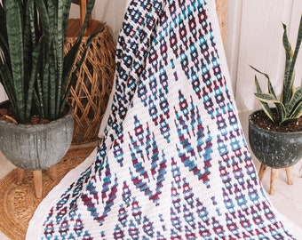 CROCHET PATTERN Lotus Mosaic Crochet Blanket Pattern - Inset Mosaic Crochet Afghan - Instant Download PDF Pattern