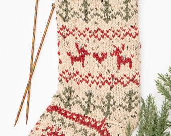 Christmas In July Knit Stocking, Downloadable PDF Pattern, Traditional Knit Colorwork Fair Isle Stocking with Video Tutorial. Christmas Home