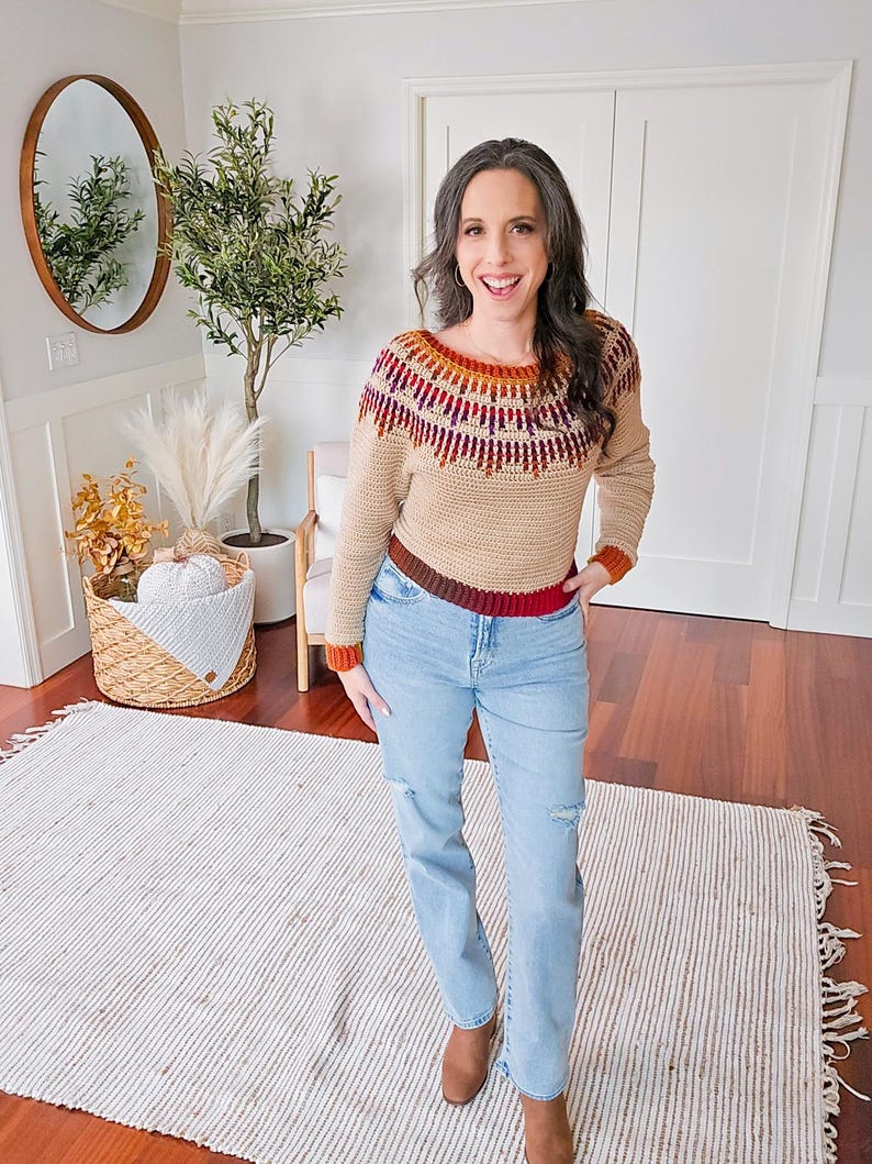 Mosaic Ridge Crochet Sweater Pattern, Topdown in Sizesxs to 5X, Size