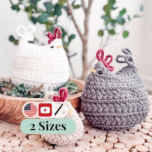 CROCHET PATTERN + VIDEO Wheat Stitch™ Crochet Chicken Pattern +Printable Tags 2 Size Options, Crochet Hen Pattern, Crochet Amigurumi Chicken