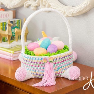 Unicorn Easter Basket Crochet PATTERN Instant Download, Toy Storage Basket image 3