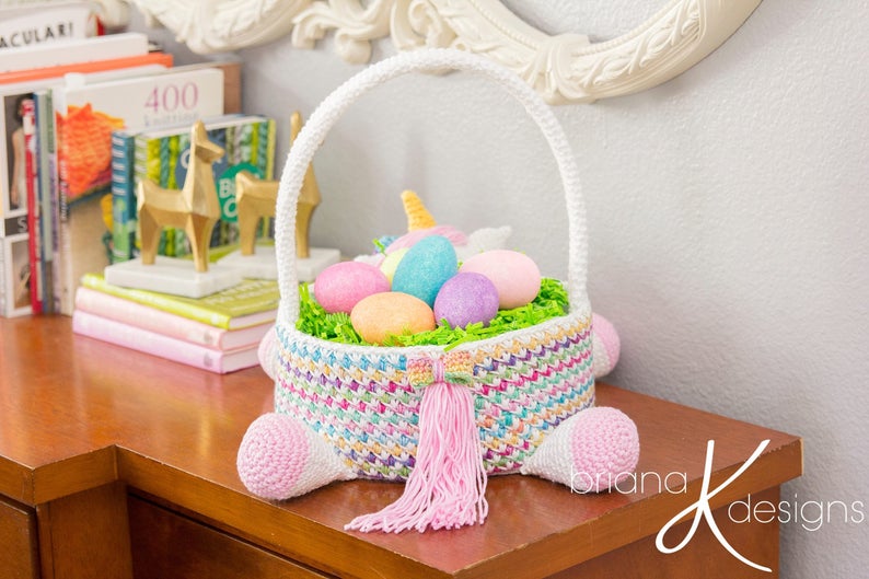 Unicorn Easter Basket Crochet PATTERN Instant Download, Toy Storage Basket image 3