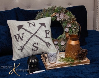 Compass Pillow Cover Interior Decor, Instant Download PDF Pattern, Includes Chart, Decor Crochet Pattern