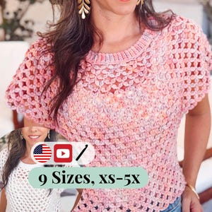 CROCHET PATTERN + VIDEO Circle Leaf Crochet Top Pattern Summer Lace Crochet Shirt – Seamless Top Down Pattern – Size Inclusive xs–5X