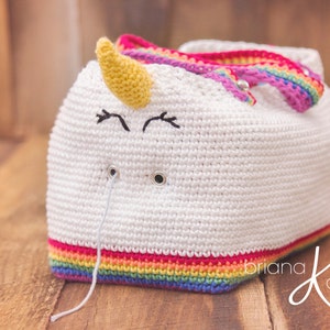 Crochet Pattern Unicorn Farts Project Bag Tote Yarn Bag, Instant Download, Handbag accessory, easy to follow crochet pattern instructions image 1