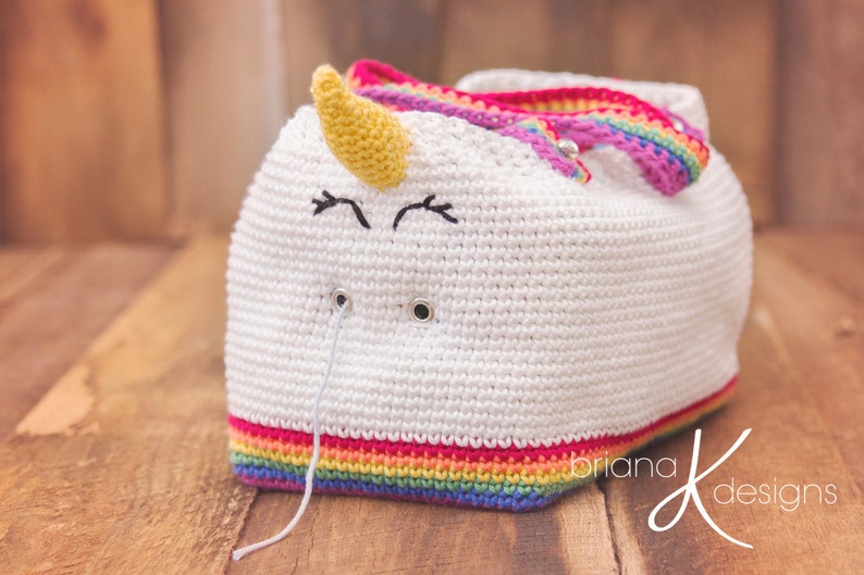 Crochet Pattern Unicorn Farts Project Bag Tote Yarn Bag, Instant Download, Handbag accessory, easy to follow crochet pattern instructions image 1