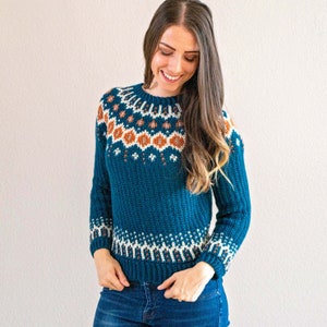 CROCHET PATTERN + VIDEO Fawning over you Colorwork Crochet Sweater, xs to 5X sizes, Pullover Crochet Colorwork Pattern Tutorial