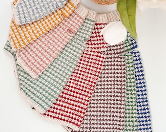 CROCHET PATTERN + VIDEO Houndstooth Dog Sweater | Leg Holes & Harness Opening | xxs to 3x | Two Color Houndstooth | Instant Pdf Download