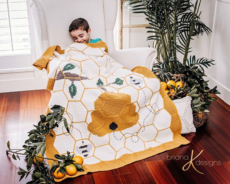 Buzzing Beehive Crochet Blanket Instant Download PDF Pattern, Home Decor, Hexagon Quilt Style Crochet image 4