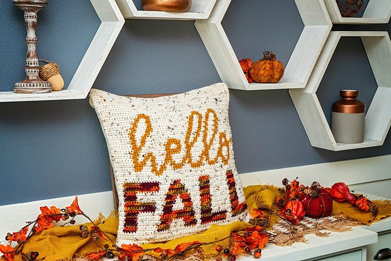 Hello Fall Crochet Pillow Cover Home Decor, Instant Download PDF Pattern, Includes Chart, Holiday Fall Decor Crochet Pattern image 6
