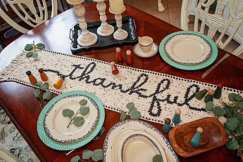 Thankful Crochet Table Runner Pattern Home Decor Instant Etsy