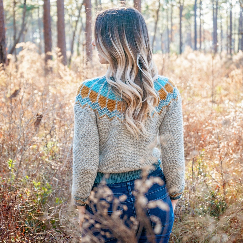 CROCHET PATTERN + VIDEO Traveler Fair Isle Crochet Sweater, xs to 5x sizes, Pullover Crochet Colorwork Pattern, Video Tutorial Incl. image 6