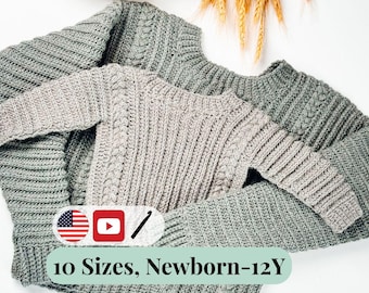 CROCHET PATTERN + VIDEO Autumn Wheat Crochet Baby to Child Sweater Pattern Sizes. Easy Crochet Pattern & Beginner Friendly - Crocheted Flat
