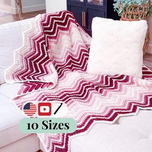 CROCHET PATTERN + VIDEO Wheat Stitch™ Ripple Blanket Crochet Pattern | Chevron Throw in 10 Sizes and Includes a Crochet Stitch Chart