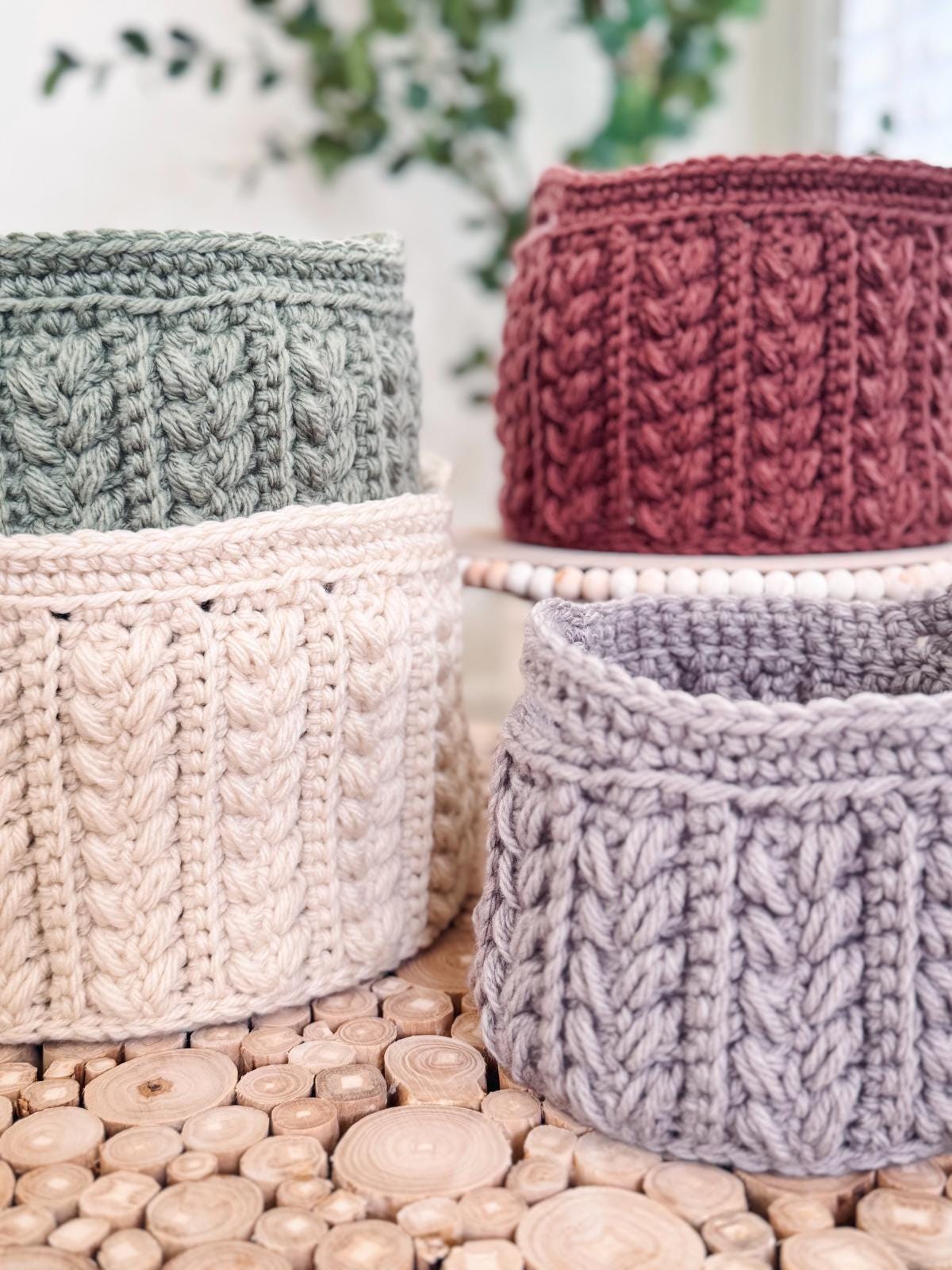 CROCHET PATTERN + VIDEO Wheat Stitch Nesting Baskets Crochet Pattern, 4 Sizes with Video Tutorial, Pdf Instand Download