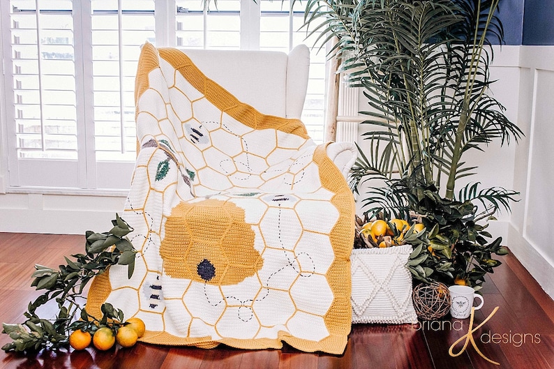 Buzzing Beehive Crochet Blanket Instant Download PDF Pattern, Home Decor, Hexagon Quilt Style Crochet image 6