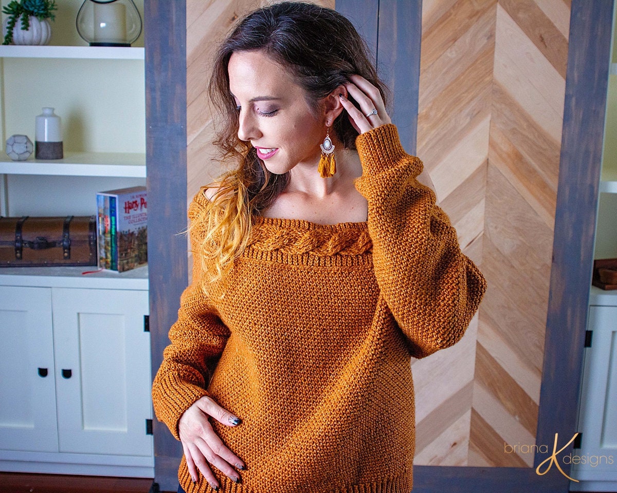 CURVESTYLES Plus Size Off Shoulder Sweater - Oversized Slouchy Pullover Top, Long Sleeve, Printed
