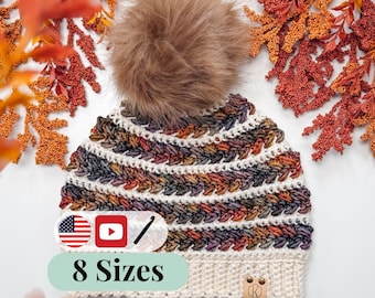CROCHET PATTERN + VIDEO Textured Wheat Stitch™ Hat Crochet Pattern + Video Tutorial Puff Stitch Beanie Pdf Newborn-Adult + Market & Gift Tag