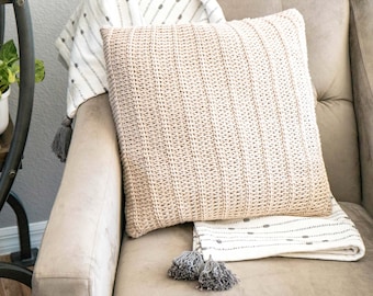 CROCHET PATTERN + VIDEO Nutmeg Crochet Pillow Cover Home Decor, Knit-Look Crochet, Home Decor Crochet Pattern
