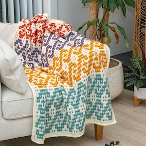 Waves Mosaic Crochet Blanket Pattern + Video Tutorial. Learn how to mosaic crochet. Crochet Home Décor Instant Download PDF Crochet Pattern