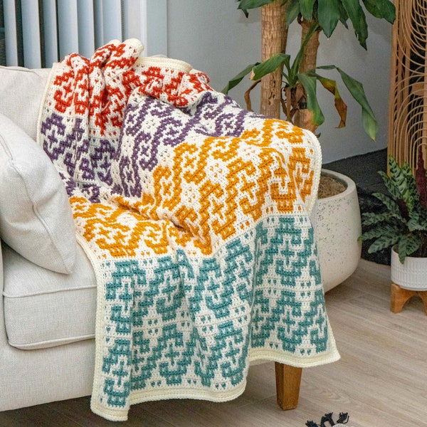 Waves Mosaic Crochet Blanket Pattern + Video Tutorial. Learn how to mosaic crochet. Crochet Home Décor Instant Download PDF Crochet Pattern