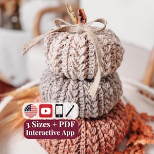 CROCHET PATTERN + VIDEO Pumpkin Spice Wheat Stitch™ Crochet Pumpkin Trio Pattern - Diy Fall Decor, Easy Stackable Pumpkins, Crocheted Flat.