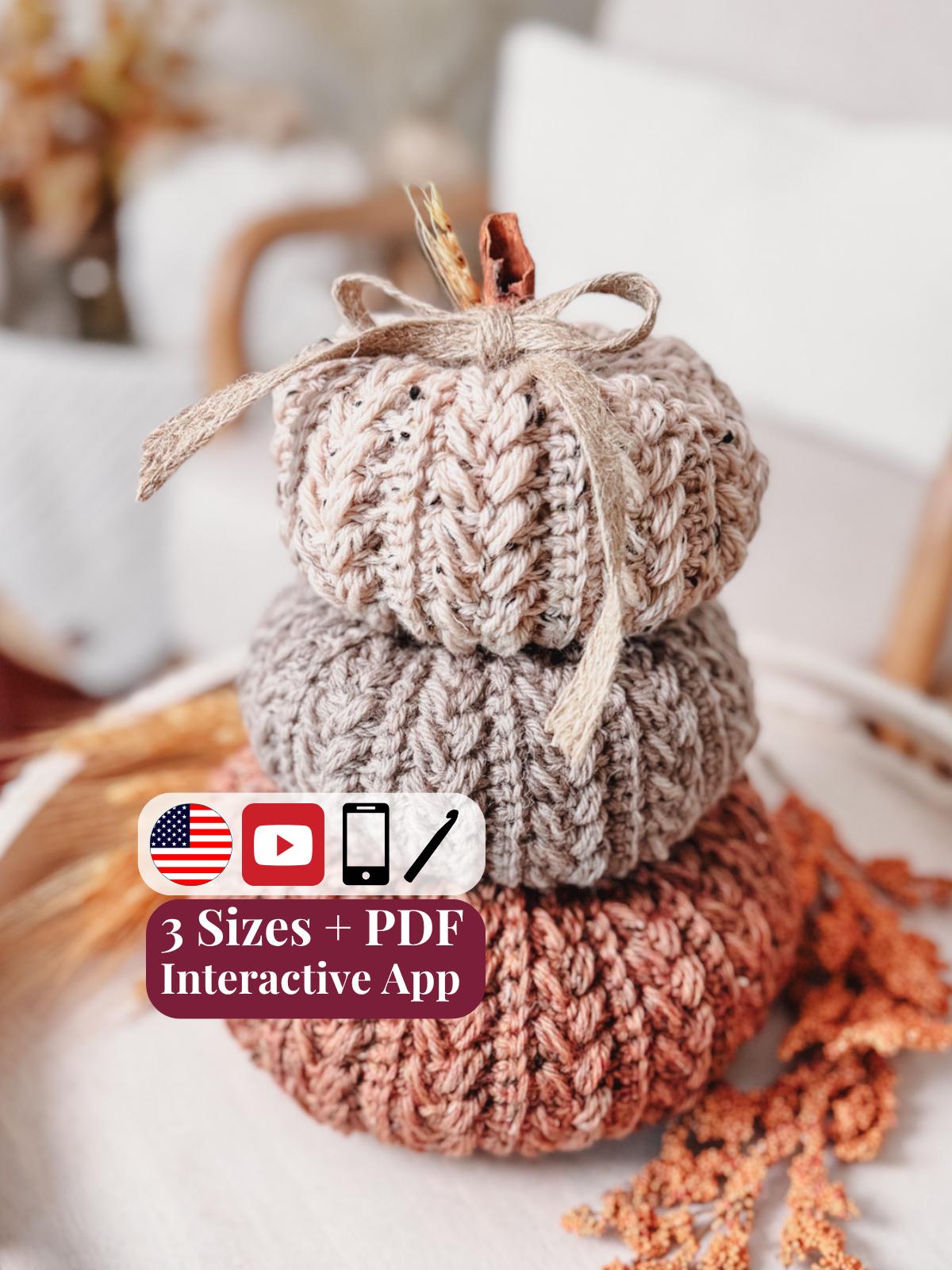 CROCHET PATTERN + VIDEO + App, Wheat Stitch™ Pumpkin, Easy Fall Autumn Home Decor, Thanksgiving Centerpiece, Beginner, Instant Download