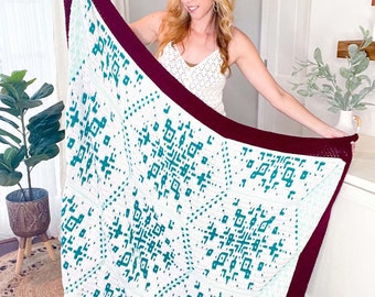 Snowflake Hexagon Mosaic Blanket Instant Download PDF Pattern, Home Decor, Hexagon Quilt Style Crochet Snowflake, Video Tutorial