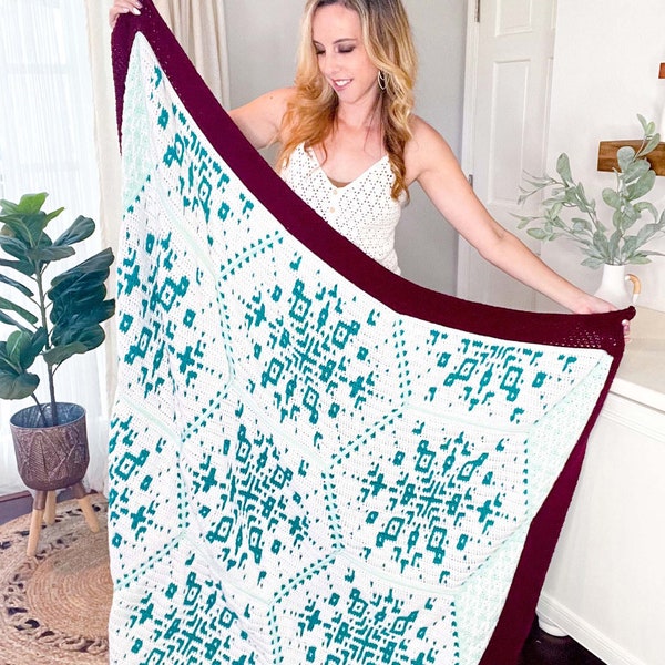 Snowflake Hexagon Mosaic Blanket Instant Download PDF Pattern, Home Decor, Hexagon Quilt Style Crochet Snowflake, Video Tutorial