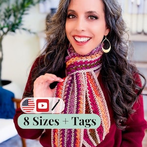 CROCHET PATTERN + VIDEO Wheat Stitch™ Crochet Scarf Pattern + Video Tutorial, Includes Printable Tags + Sizing Chart + Use Any Yarn Guide.