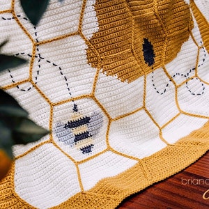 Buzzing Beehive Crochet Blanket Instant Download PDF Pattern, Home Decor, Hexagon Quilt Style Crochet image 2