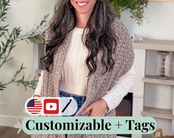CROCHET PATTERN + VIDEO Wheat Stitch™ Pocket Shawl Crochet Pattern • Beginner-Friendly Wrap with Pockets • Textured Shawl Pdf