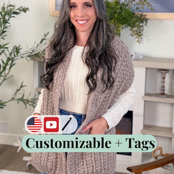 CROCHET PATTERN + VIDEO Wheat Stitch™ Pocket Shawl Crochet Pattern • Beginner-Friendly Wrap with Pockets • Textured Shawl Pdf