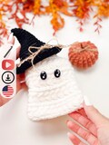 CROCHET PATTERN + VIDEO Wheat Stitch Ghost Crochet Pattern for Halloween Decor Amigurumi Plushie, Wheat Stitch Softie Spooky Cute Home Decor