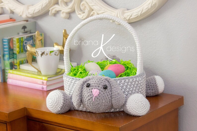 Bunny Easter Basket Crochet PATTERN Instant Download, Toy or Storage Basket, Video Tutorial for the Bunny Basket Included image 3