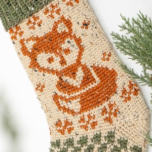 Woodland Fox Crochet Stocking Pattern, Downloadable PDF with Charts and Video Instruction on Making a Colorwork Stocking. Rustic Stocking image 1