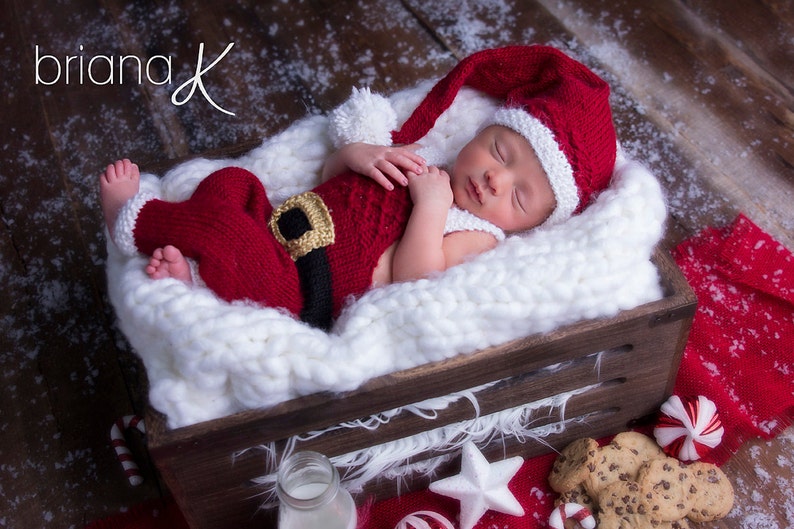 Santa Holiday Outfit Overalls and Hat Knit PATTERN Newborn image 1