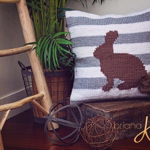 Fluffy Bunny Knit Pillow Cover Pattern Decor, Instant Download PDF Pattern, Includes Chart, Holiday Easter Spring Decor Knit Pattern image 4