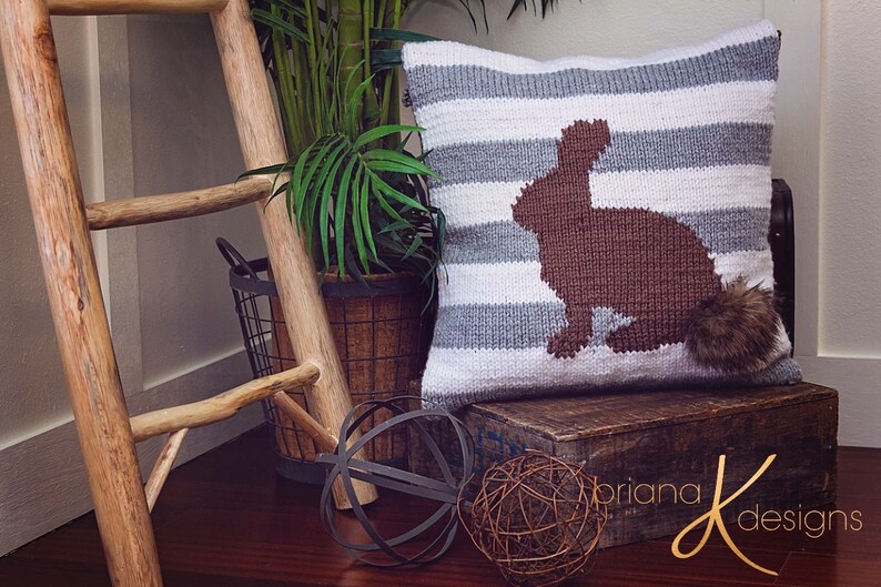 Fluffy Bunny Knit Pillow Cover Pattern Decor, Instant Download PDF Pattern, Includes Chart, Holiday Easter Spring Decor Knit Pattern image 4