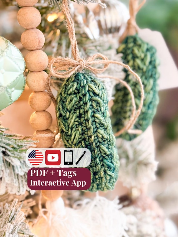 CROCHET PATTERN + VIDEO + App, Wheat Stitch™ Pickle Ornament, Quick Easy Christmas Tree Decor, Printable Tags, Xmas Gift, Instant Download