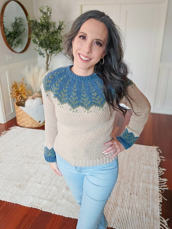 CROCHET PATTERN + VIDEO Cozy Fair Isle Pine Crochet Sweater