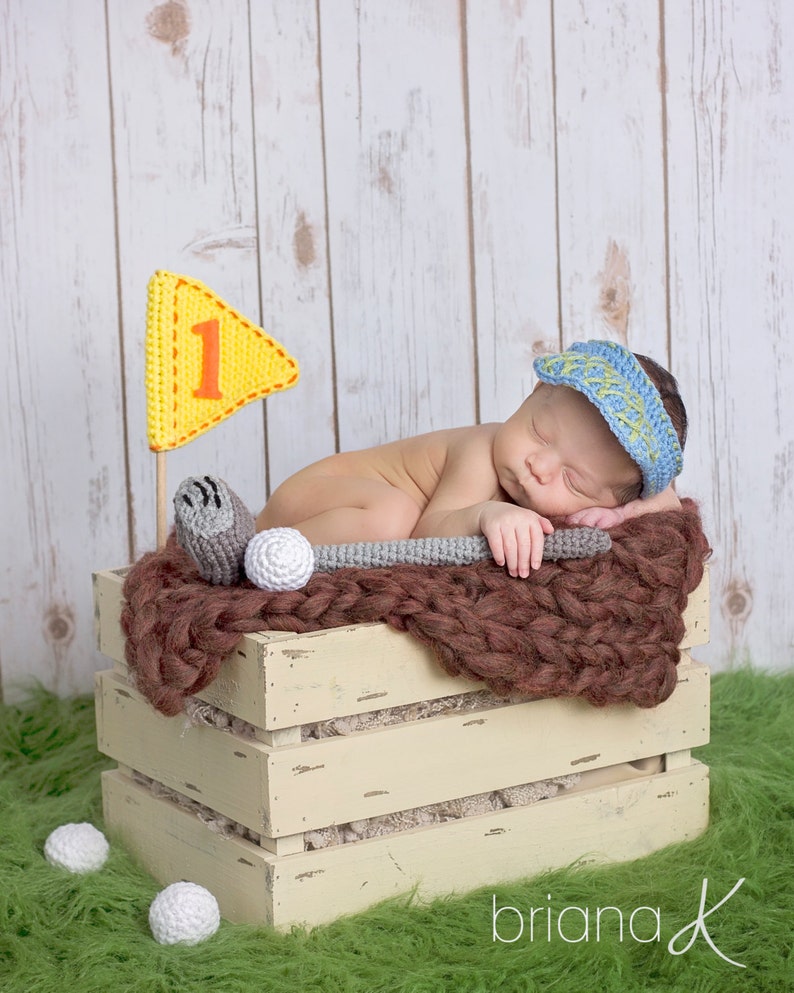 Little Golfer Crochet PATTERN Instant Download, Hole in One Newborn Golf Set, Crochet Golf Baby Gift image 1