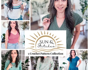 CROCHET PATTERNS + VIDEO Sun and Stitches Crochet Pattern Collection – 5 Lightweight Summer Patterns for Women. Easy Crochet Patterns.