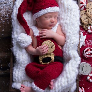 Santa Holiday Outfit Overalls and Hat Knit PATTERN Newborn image 5